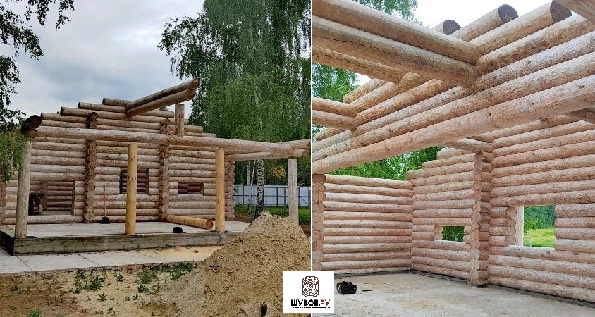 Завершили сборку дома-бани из зимнего Кировского леса недалеко от Коломны