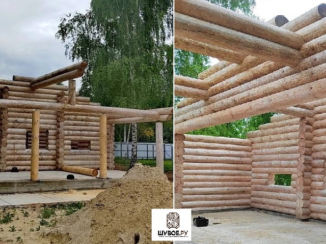 Завершили сборку дома-бани из зимнего Кировского леса недалеко от Коломны