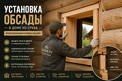 Установка обсады прямоугольного окна в доме из бревна ручной рубки  (1 проем)